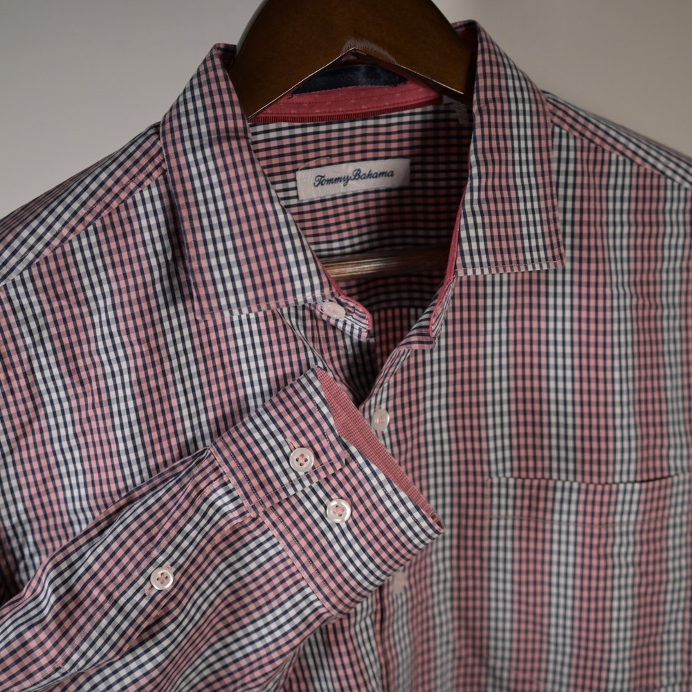Tommy Bahama Mens M Cotton/Silk Gingham Check Long Sleeve Button Down Shirt